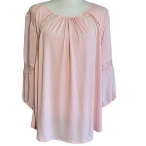 ROZ & ALI Pink Lace Sleeve Boho Blouse - Women's Plus Size 2X